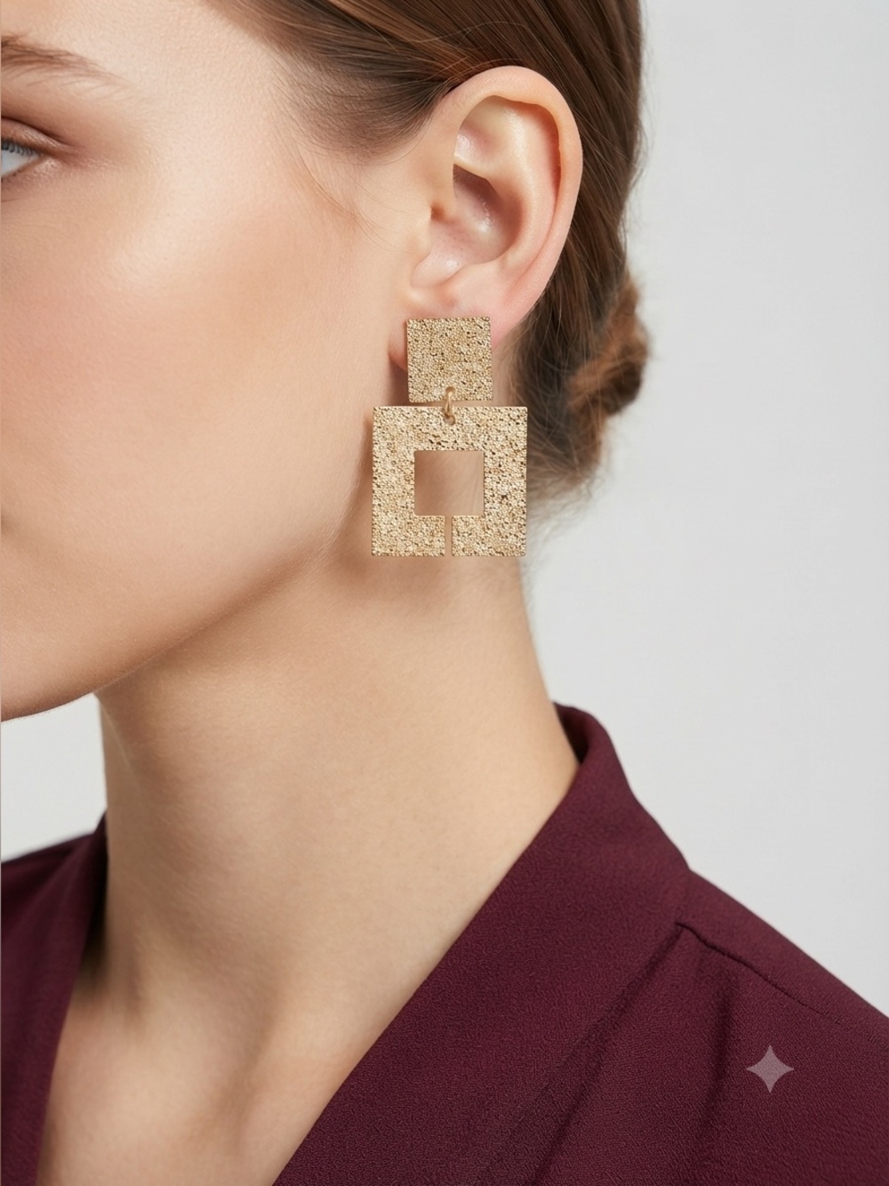 Gold Geometric Square Drop Earrings